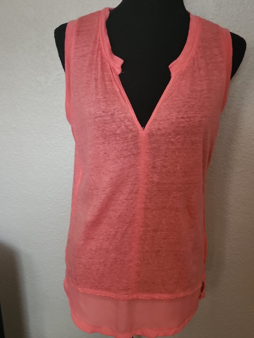 Sanctuary Coral-Pink V-Notch Sheer Layered Tank